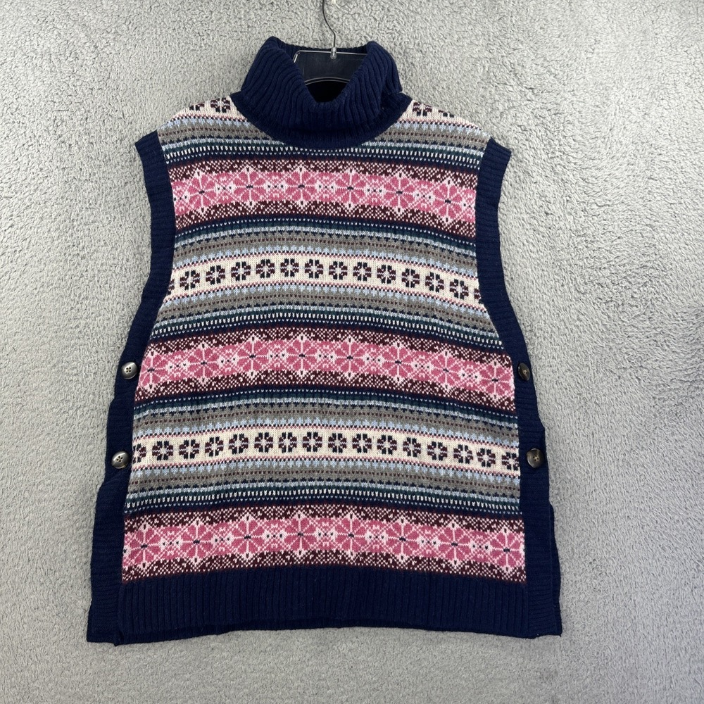Tabitha Webb Sweater Vest Large Medium‎ Fair Isle Turtleneck Side Button NEW
